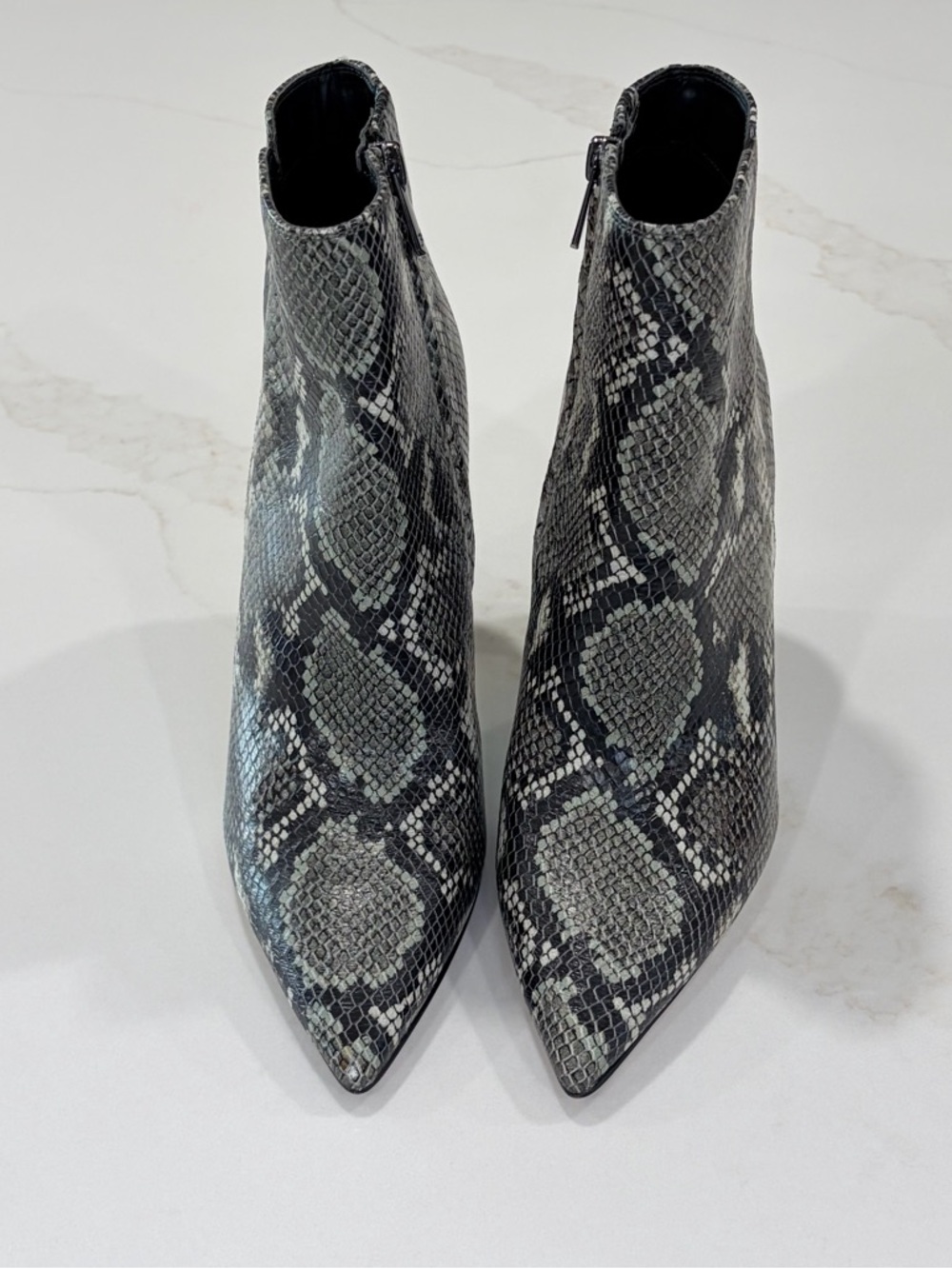 Sam Edelman Snake-Print Pointed Ankle Boots - Black/Green - Picture 2 of 8